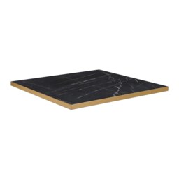 "Fusion Living Omega Black Marble Laminate 70 x 70cm square table top with Boston sleek Small Rectangle Black and Gold Mid Height base Table Top Size: "