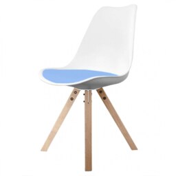 "Fusion Living Soho White and Blue Dining Chair with Square Pyramid Light Wood Legs "