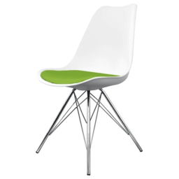"Fusion Living Soho White and Green Dining Chair with Chrome Metal Legs "