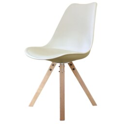 "Fusion Living Soho Vanilla Plastic Dining Chair with Square Pyramid Light Wood Legs "