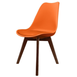 "Fusion Living Soho Orange Plastic Dining Chair with Squared Dark Wood Legs - interlock "