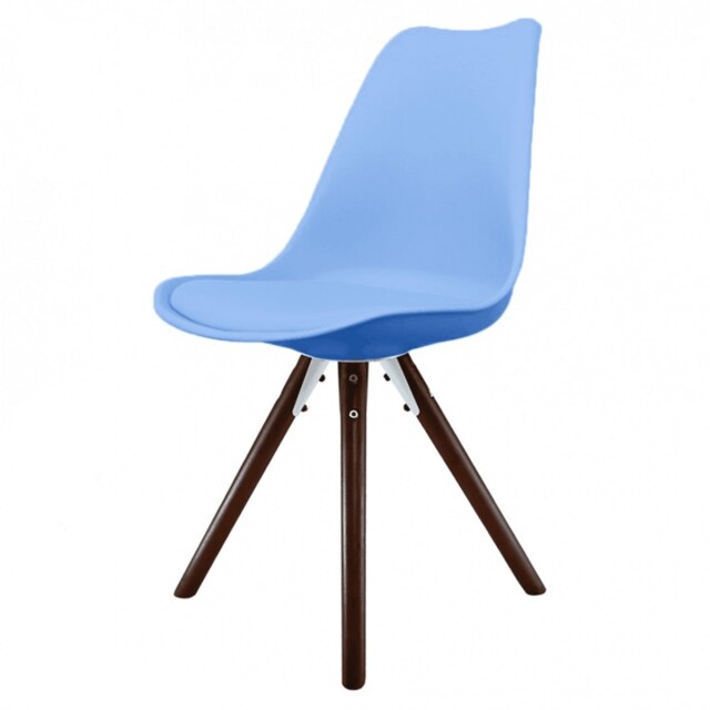 "Fusion Living Soho Blue Plastic Dining Chair with Pyramid Dark Wood Legs "
