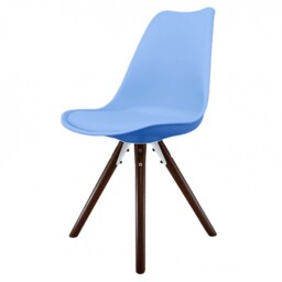 "Fusion Living Soho Blue Plastic Dining Chair with Pyramid Dark Wood Legs "