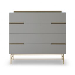 Gillmore Sleek - Contemporary Four Drawer Wide Chest In Grey With Brass Frame And Accents Frame/Handle Colour: Brass, Unit Colour: Grey