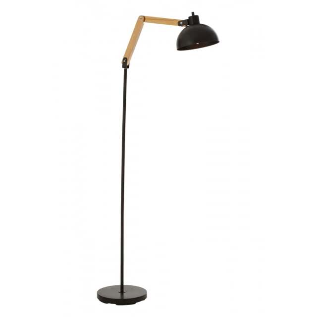 "Fusion Living Black Metal and Wooden Angle Floor Lamp "