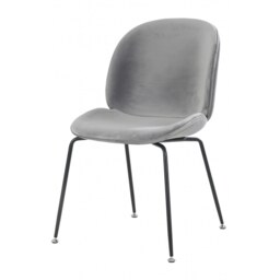 "Fusion Living OUTLET Luxurious Light Grey Velvet Dining Chair with Black Metal Legs "