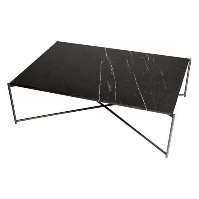"Gillmore Black Marble Rectangular Coffee Table with Gun Metal Cross Base "