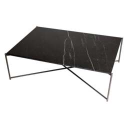 "Gillmore Black Marble Rectangular Coffee Table with Gun Metal Cross Base "