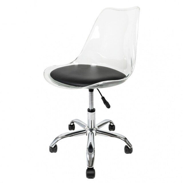 "Fusion Living Soho Clear and Black Plastic Desk Chair with Swivel Base "