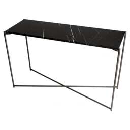 "Gillmore Black Marble Large Console Table with Gun Metal Cross Base "