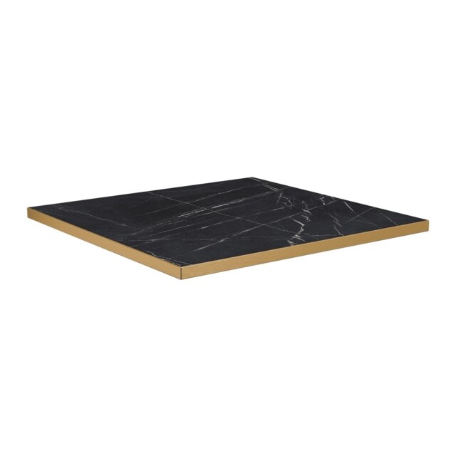 Fusion Living Omega Black Marble Laminate 80 x 80cm square table top with Boston sleek Large Round Black and Gold Dining base Table Top Size: 80cm x 8