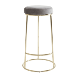 "Fusion Living Luxe Grey Velvet Barstool With Gold Metal Legs "