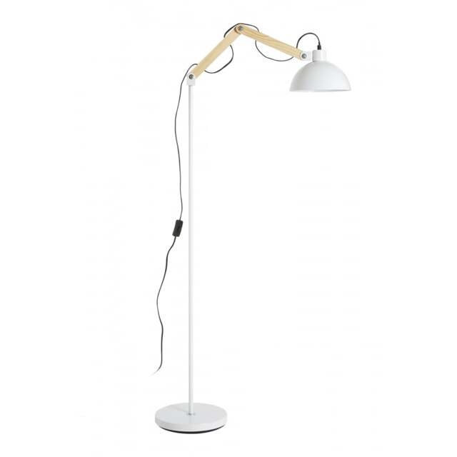 "Fusion Living White Metal and Wooden Angle Floor Lamp "