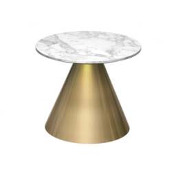"Gillmore Round Marble Side Table with Conical Brass Base "