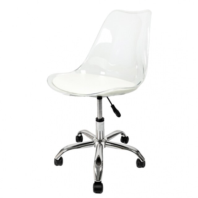 "Fusion Living Soho Clear and Vanilla Plastic Desk Chair with Swivel Base "