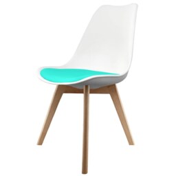 "Fusion Living Soho White and Aqua Blue Dining Chair with Squared Light Wood Legs - interlock "