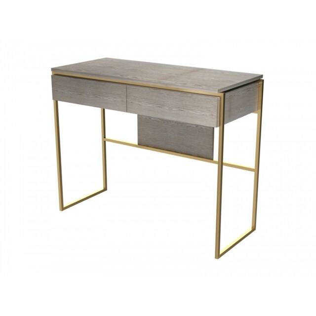 Gillmore Luxe - Dressing Table With Drawer In Weathered Oak With Brushed Brass Frame Frame Colour: Brushed Brass, Unit Colour: Weathered Oak