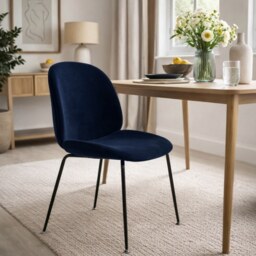 "Fusion Living Luxurious Navy Velvet Dining Chair with Black Metal Legs "