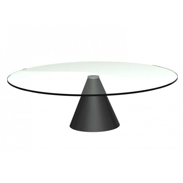 "Gillmore Large Round Clear Glass Coffee Table with Conical Black Base "