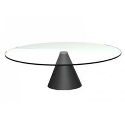 "Gillmore Large Round Clear Glass Coffee Table with Conical Black Base "