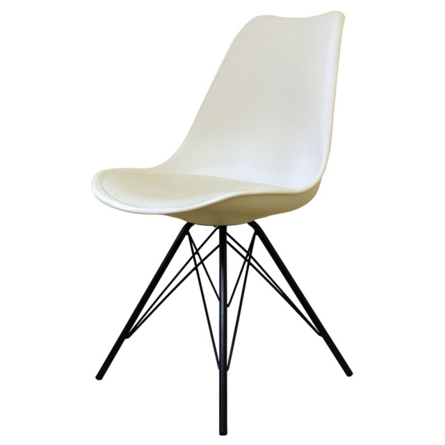 "Fusion Living Soho Vanilla Plastic Dining Chair with Black Metal Legs "