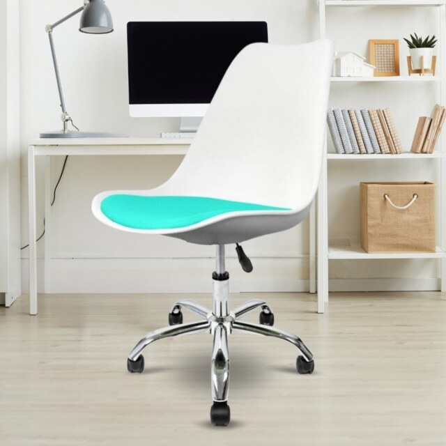 "Fusion Living Soho White and Aqua Plastic Desk Chair with Swivel Base "