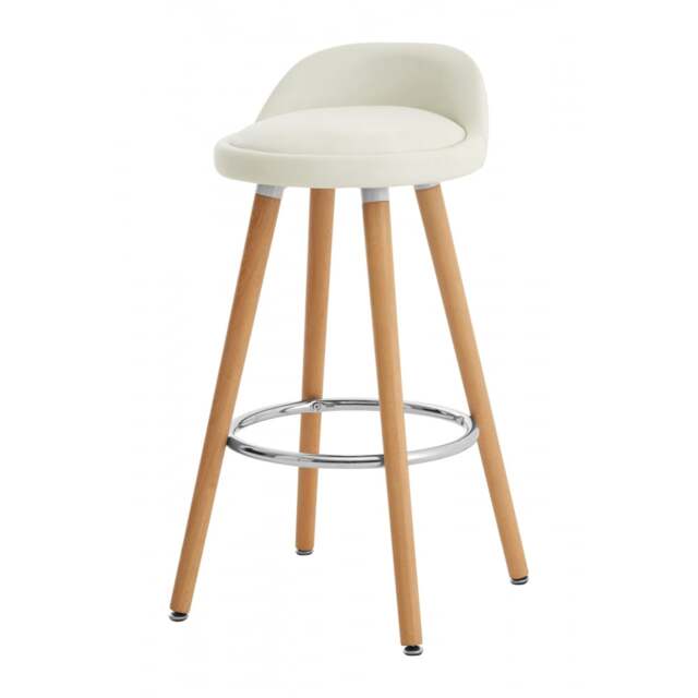 "Fusion Living Contemporary White Faux Leather Bar Stool with Beech Legs "