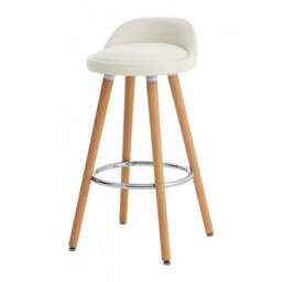 "Fusion Living Contemporary White Faux Leather Bar Stool with Beech Legs "