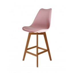 "Fusion Living Soho Blush Pink Plastic Bar Stool with Medium Wood Legs "