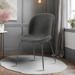 "Fusion Living  Luxurious Dark Grey Velvet Dining Chair With Black Metal Legs "