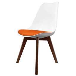 "Fusion Living Soho White and Orange Dining Chair with Squared Dark Wood Legs - interlock "