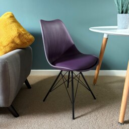 "Fusion Living Soho Aubergine Purple Plastic Dining Chair with Black Metal Legs "