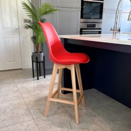 "Fusion Living Soho Red Plastic Bar Stool with Light Wood Legs "