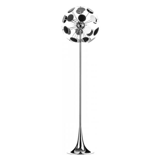 "Fusion Living Chrome Tall Floor Standing Lamp with Disc Shade "