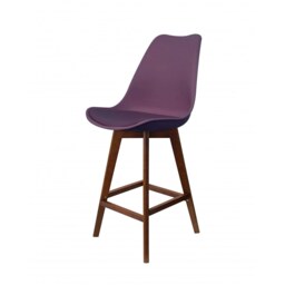 "Fusion Living Soho Aubergine Plastic Bar Stool with Dark Wood Legs "