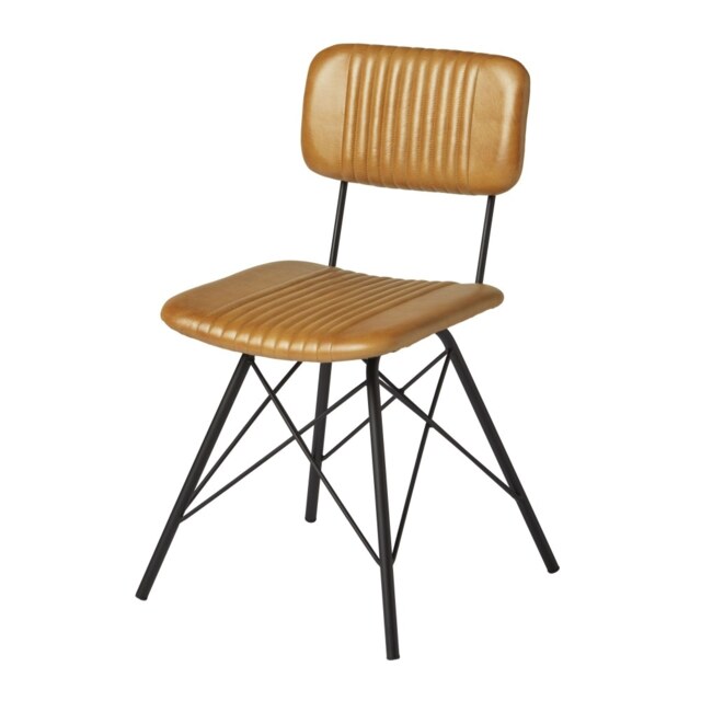 "Fusion Living Duke Vintage Light Tan Leather Dining Chair "