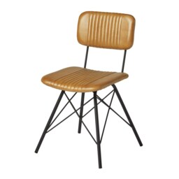 "Fusion Living Duke Vintage Light Tan Leather Dining Chair "