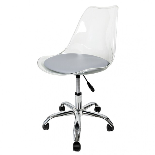 "Fusion Living Soho Clear and Light Grey Plastic Desk Chair with Swivel Base "