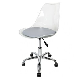 "Fusion Living Soho Clear and Light Grey Plastic Desk Chair with Swivel Base "