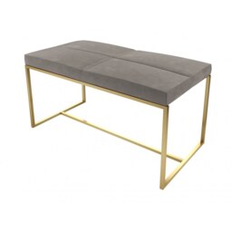 Gillmore Luxe - Upholstered Light Grey Velvet Large Stool With Brushed Brass Frame Frame Colour: Brushed Brass, Seat Colour: Light Grey