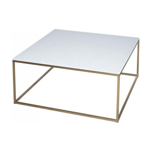 "Gillmore White Glass and Gold Metal Contemporary Square Coffee Table "