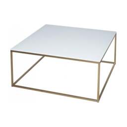 "Gillmore White Glass and Gold Metal Contemporary Square Coffee Table "