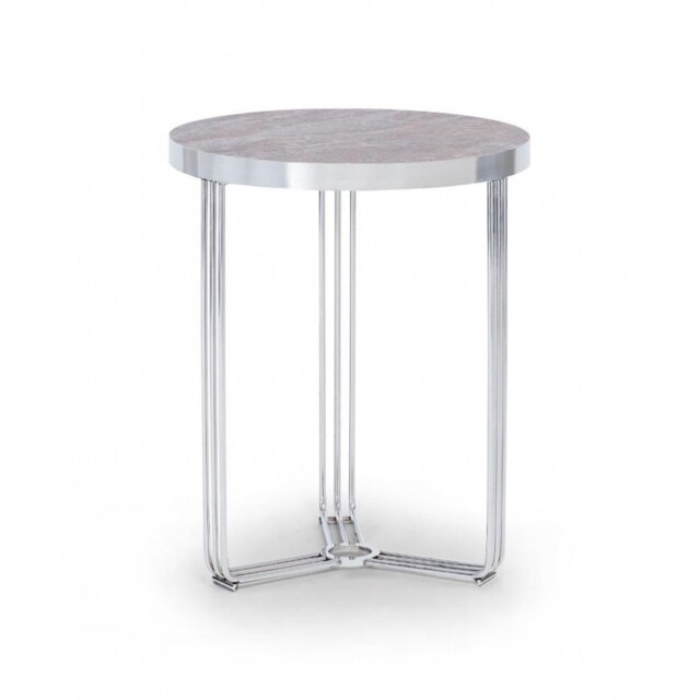 Gillmore Deco - Small Circular Side Table With Dark Stone Top And Polished Chrome Frame Table Top Finish: Dark Stone, Frame Colour: Polished Chrome