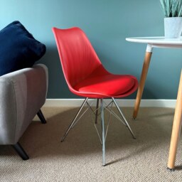 "Fusion Living Soho Red Plastic Dining Chair with Chrome Metal Legs "