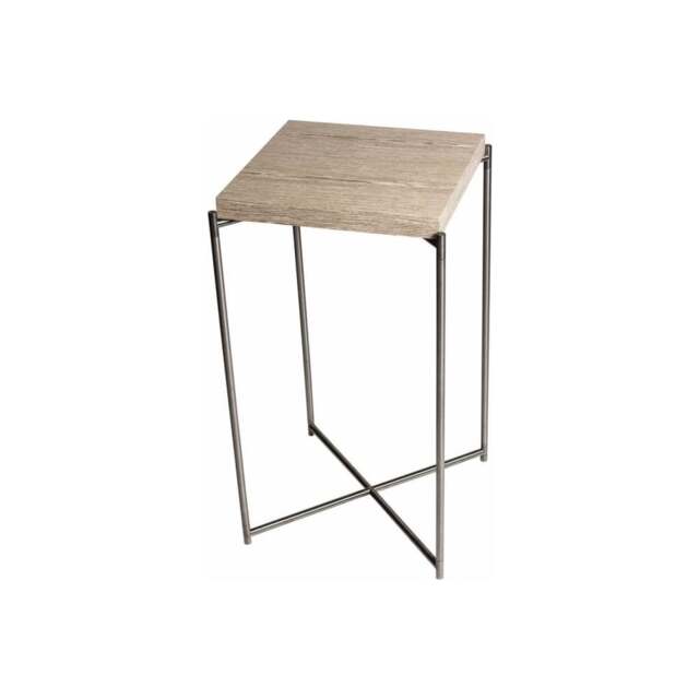 "Gillmore Weathered Oak Square Lamp Table with Gun Metal Cross Base "