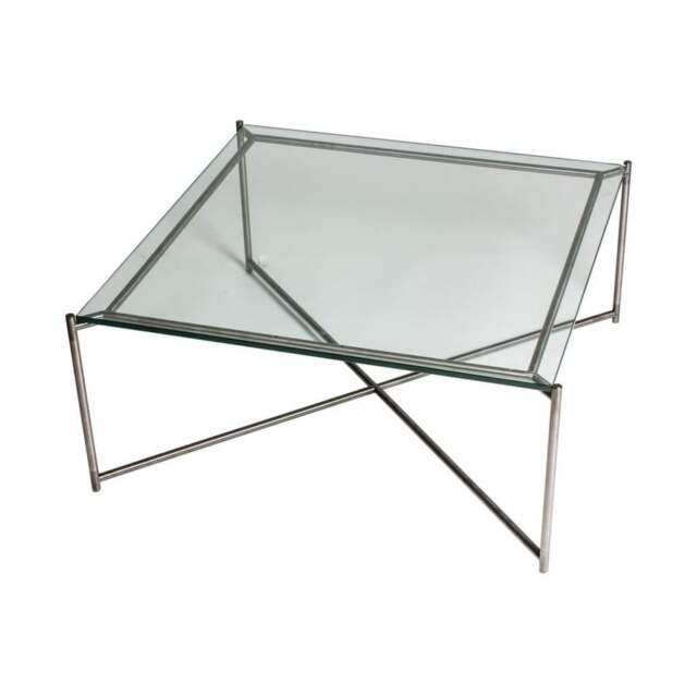 "Gillmore Clear Glass Square Coffee Table with Gun Metal Cross Base "