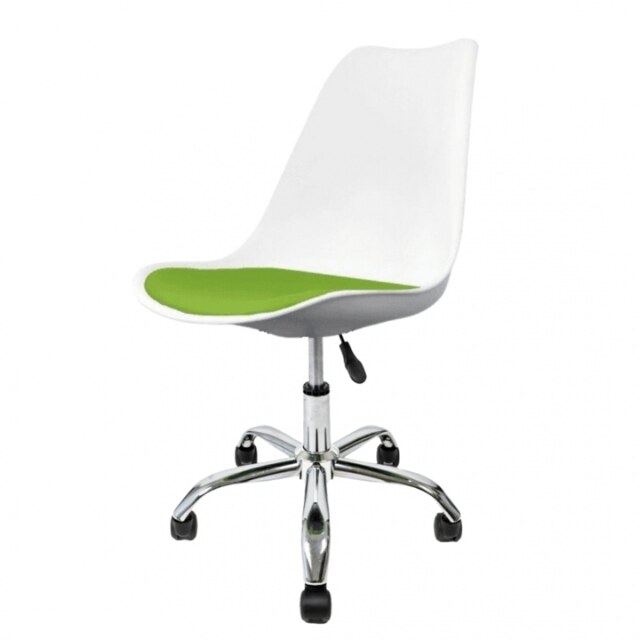 "Fusion Living Soho White and Green Plastic Desk Chair with Swivel Base "