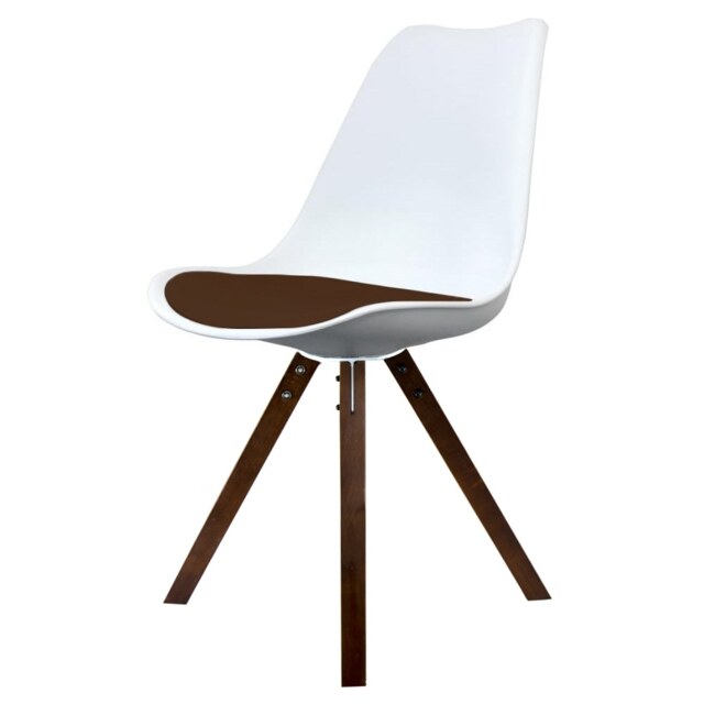 "Fusion Living Soho White and Chocolate Brown Plastic Dining Chair with Square Pyramid Dark Wood Legs "