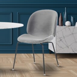 "Fusion Living Luxurious Light Grey Velvet Dining Chair with Black Metal Legs "