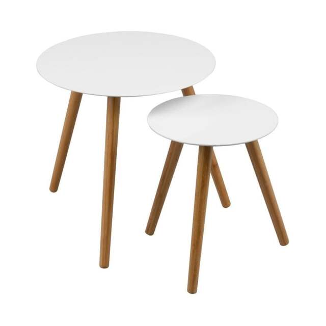 "Fusion Living White High Gloss Nest of Tables with Hardwood Legs "